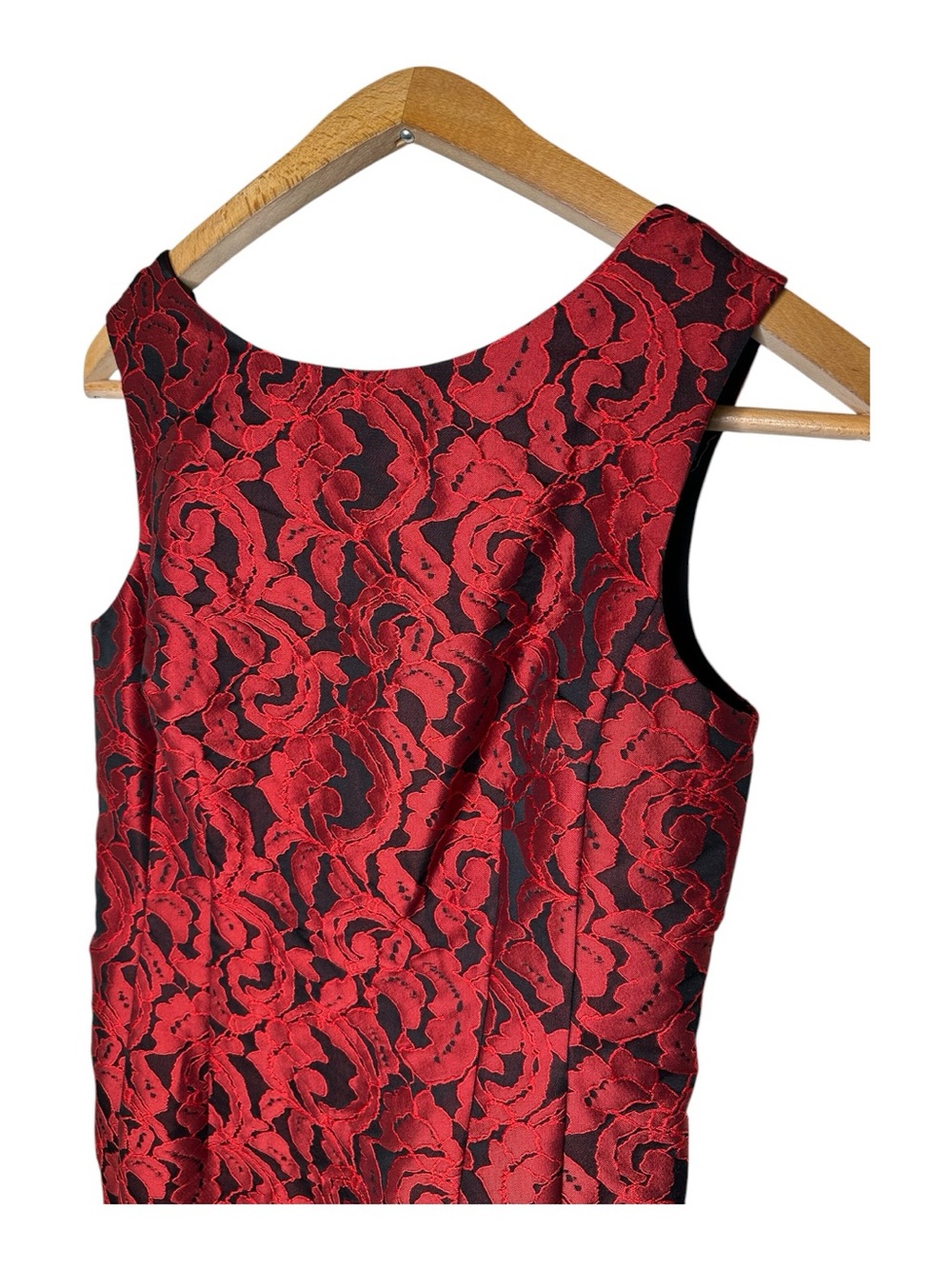 Ann Taylor Jacquard Cocktail Dress Size 8 Red Black Flounce Peplum Hem New - Picture 3 of 12